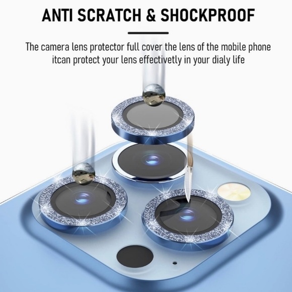 Camera lens tempered glass protector Glitter Blue for iPhone 13 Pro, 13 … - Picture 3 of 4
